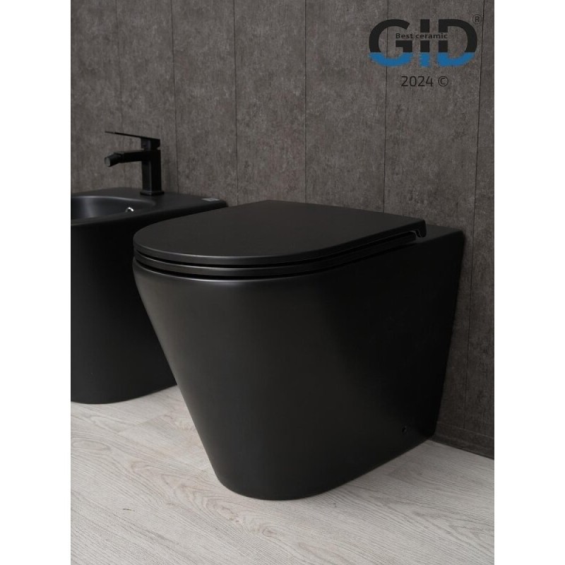 Приставной унитаз Gid Cortado TRS-263BM 62212Y, безободковый, с сиденьем микролифт, черный матовый