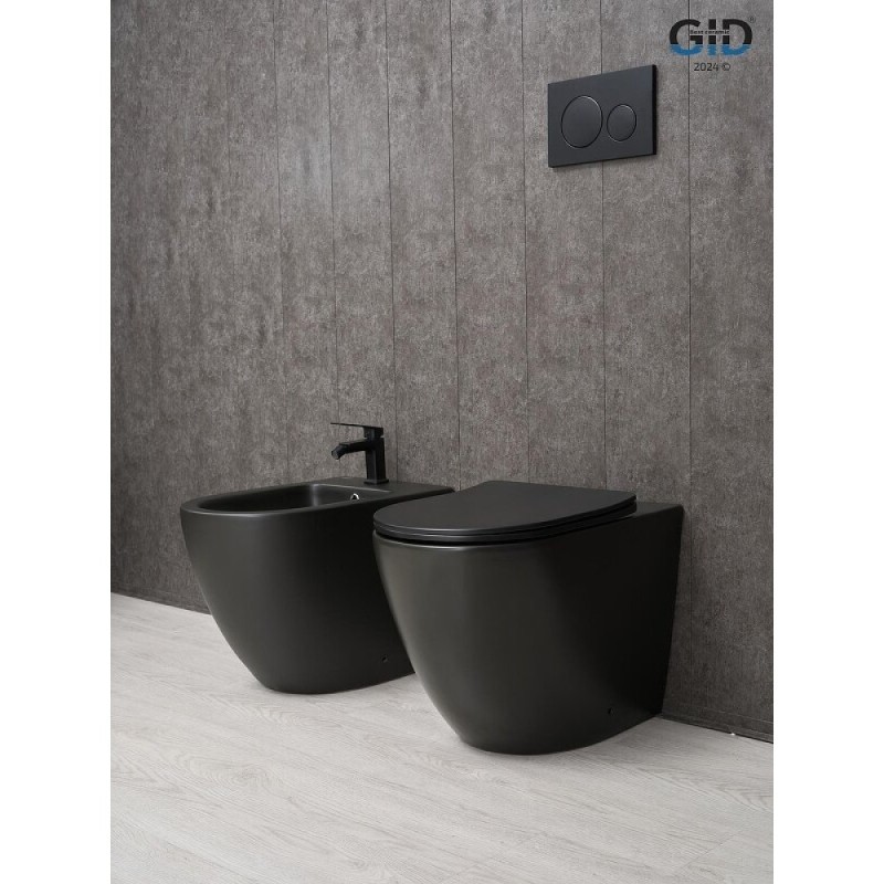 Унитаз приставной Gid Convexo TRS-269BM 62214Y, безободковый, с сиденьем микролифт, черный матовый