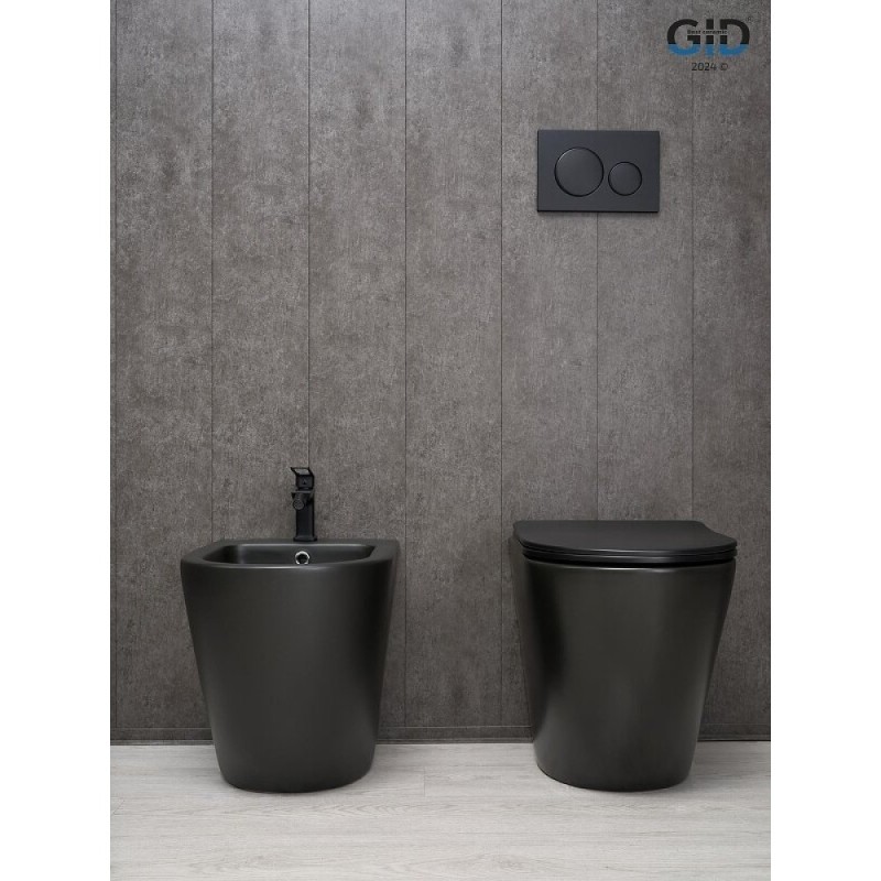 Унитаз приставной Gid Convexo TRS-269BM 62214Y, безободковый, с сиденьем микролифт, черный матовый