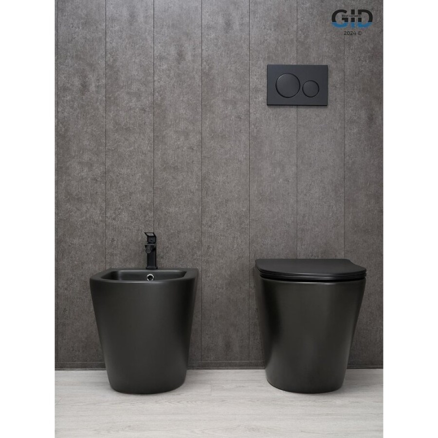 Унитаз приставной Gid Convexo TRS-269BM 62214Y, безободковый, с сиденьем микролифт, черный матовый