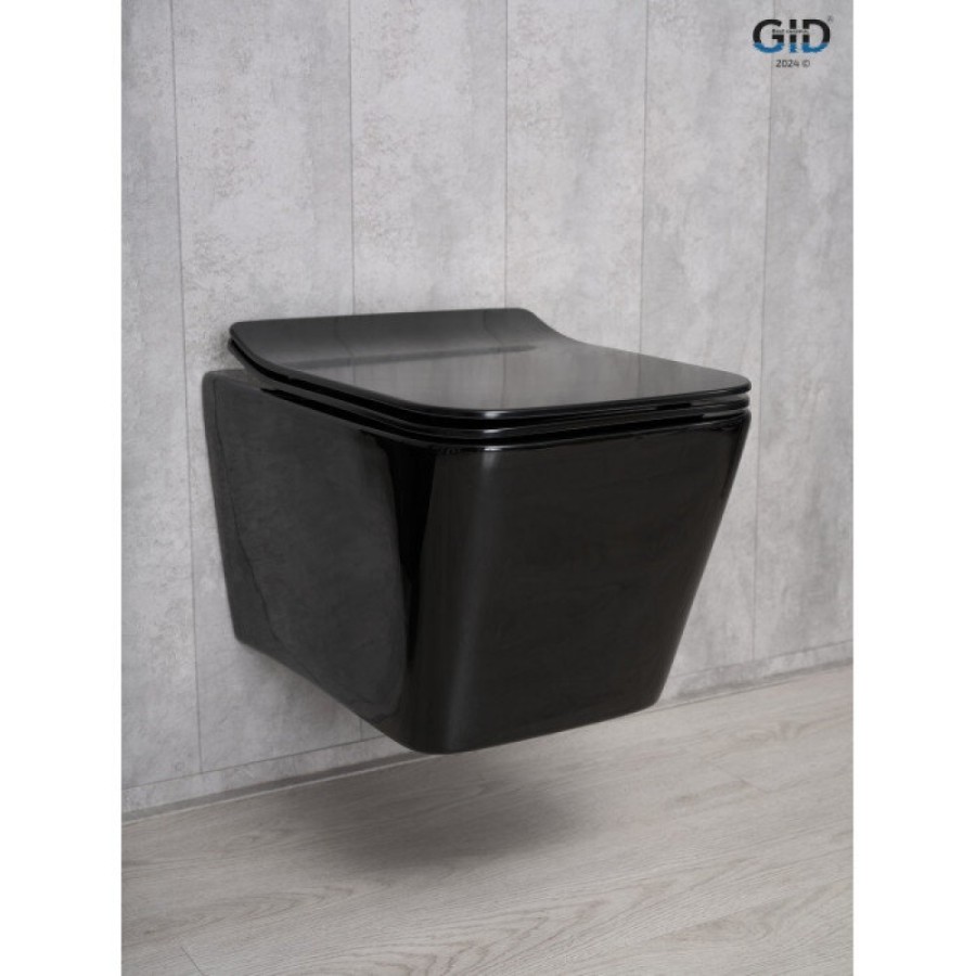 Подвесной унитаз Gid Cuadrado Tr2144BL 62224Y, безободковый, с сиденьем микролифт, черный