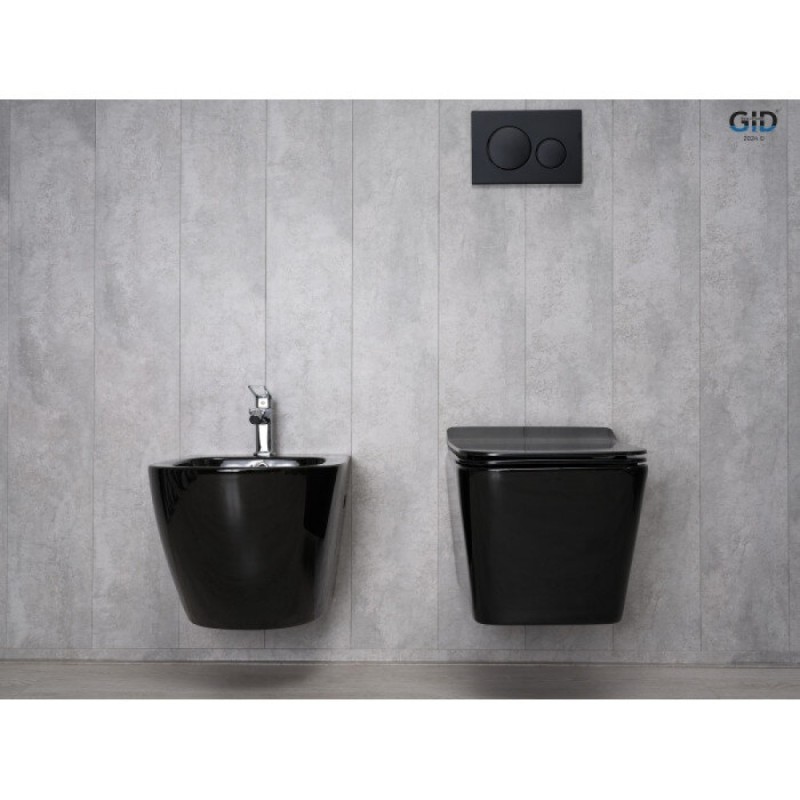 Подвесной унитаз Gid Cuadrado Tr2144BL 62224Y, безободковый, с сиденьем микролифт, черный