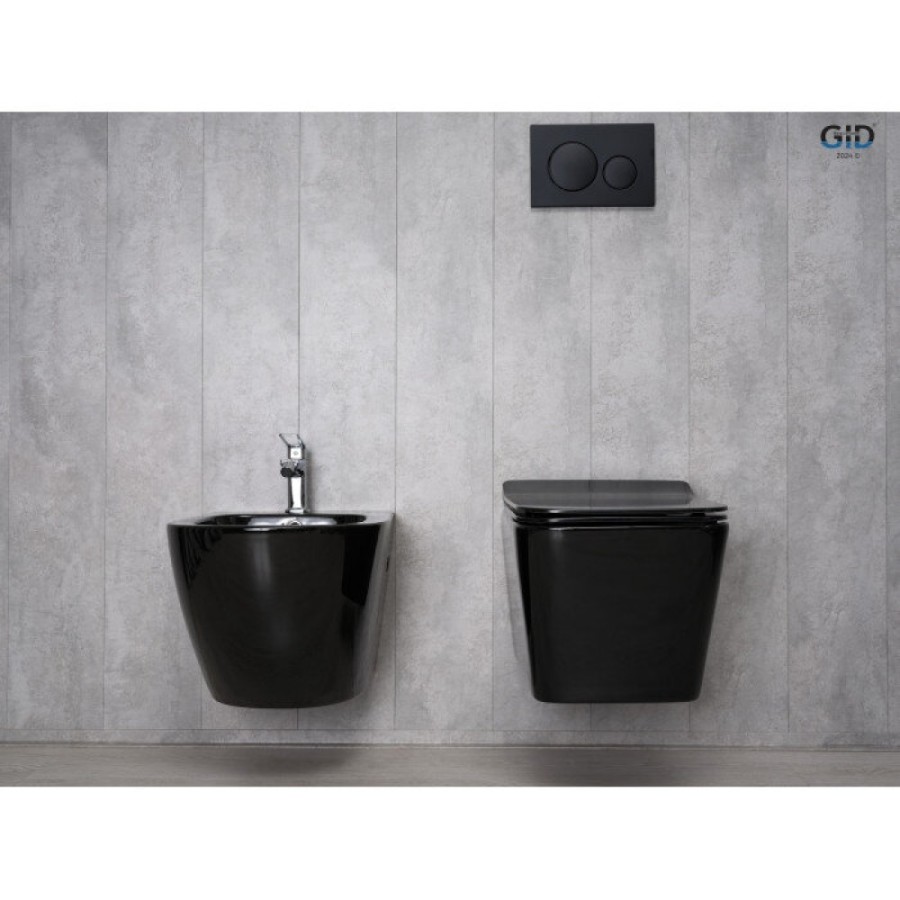 Подвесной унитаз Gid Cuadrado Tr2144BL 62224Y, безободковый, с сиденьем микролифт, черный