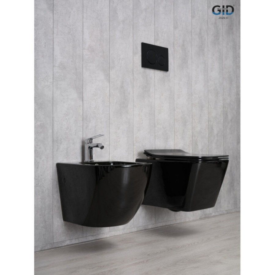 Подвесной унитаз Gid Cuadrado Tr2144BL 62224Y, безободковый, с сиденьем микролифт, черный