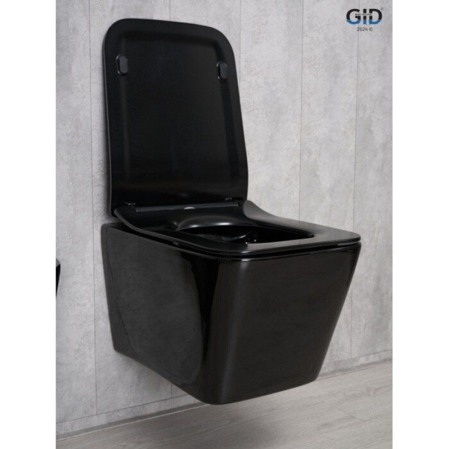 Подвесной унитаз Gid Cuadrado Tr2144BL 62224Y, безободковый, с сиденьем микролифт, черный