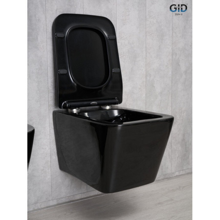 Подвесной унитаз Gid Cuadrado Tr2144BL 62224Y, безободковый, с сиденьем микролифт, черный