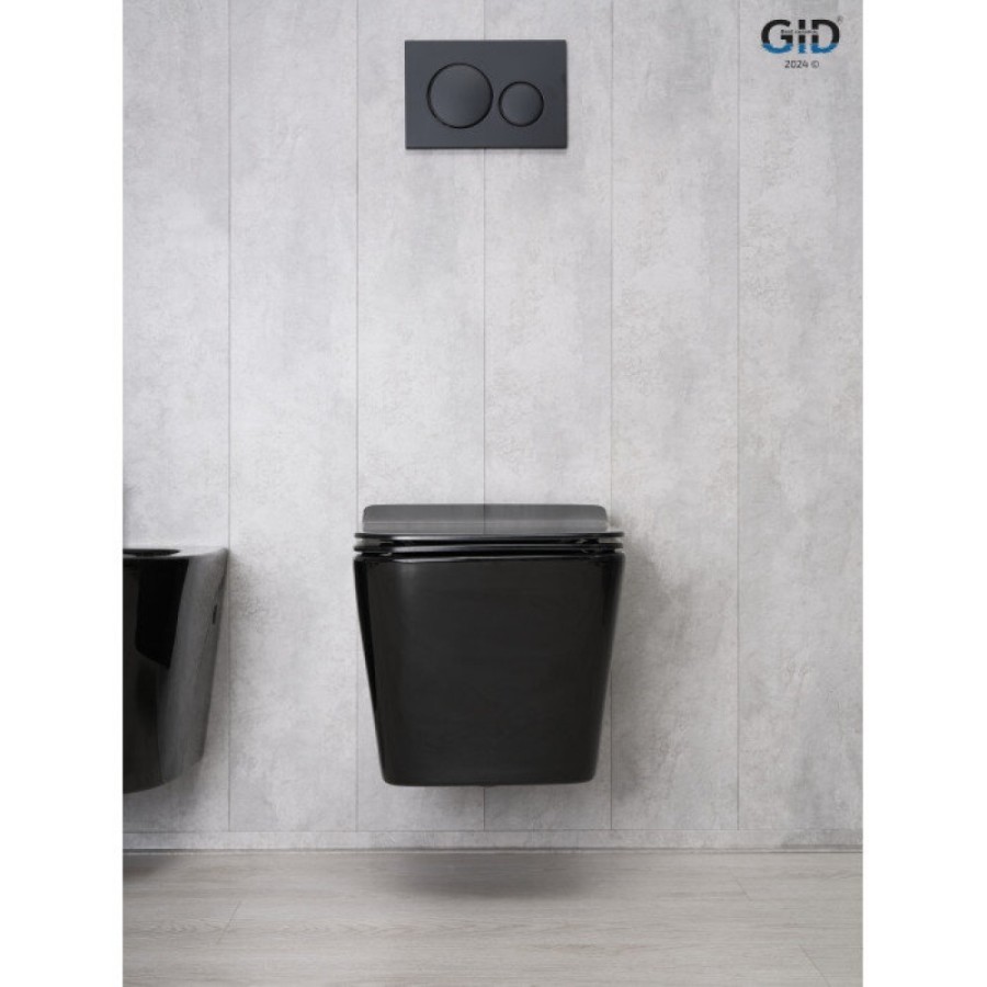 Подвесной унитаз Gid Cuadrado Tr2144BL 62224Y, безободковый, с сиденьем микролифт, черный