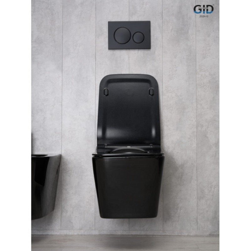 Подвесной унитаз Gid Cuadrado Tr2144BL 62224Y, безободковый, с сиденьем микролифт, черный