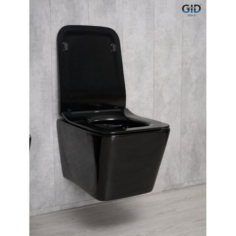 Подвесной унитаз Gid Cuadrado Tr2144BL 62224Y, безободковый, с сиденьем микролифт, черный