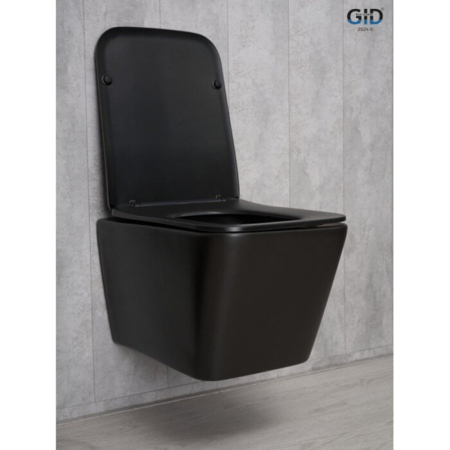Подвесной унитаз Gid Cuadrado Tr2144Bm 62225Y, безободковый, с сиденьем микролифт, черный матовый