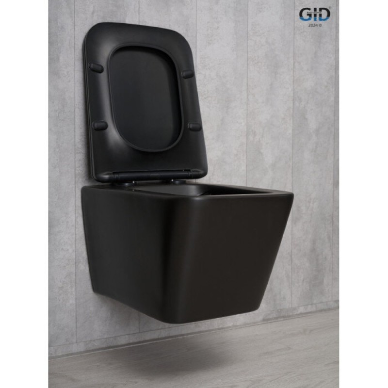 Подвесной унитаз Gid Cuadrado Tr2144Bm 62225Y, безободковый, с сиденьем микролифт, черный матовый