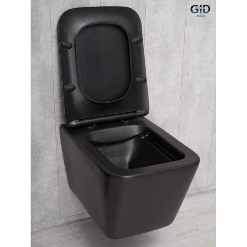 Подвесной унитаз Gid Cuadrado Tr2144Bm 62225Y, безободковый, с сиденьем микролифт, черный матовый