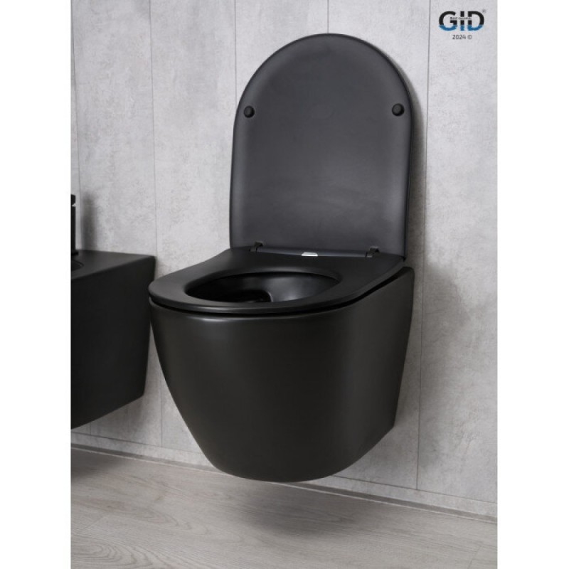 Подвесной унитаз Gid Convexo Bm2198 62226Y, безободковый, с сиденьем микролифт, черный матовый