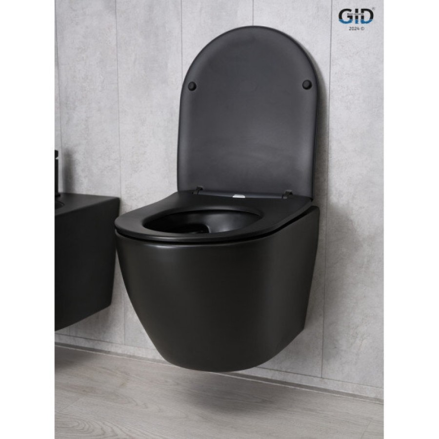 Подвесной унитаз Gid Convexo Bm2198 62226Y, безободковый, с сиденьем микролифт, черный матовый