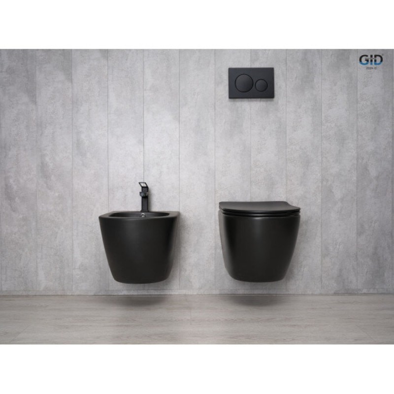 Подвесной унитаз Gid Convexo Bm2198 62226Y, безободковый, с сиденьем микролифт, черный матовый