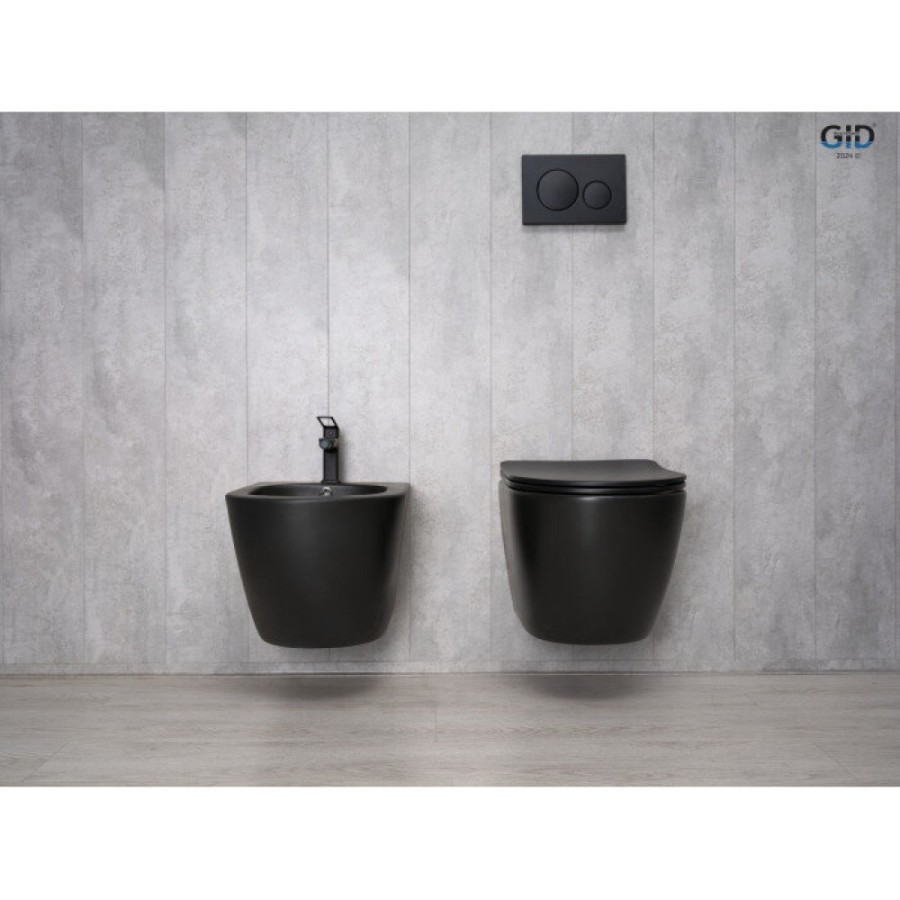Подвесной унитаз Gid Convexo Bm2198 62226Y, безободковый, с сиденьем микролифт, черный матовый