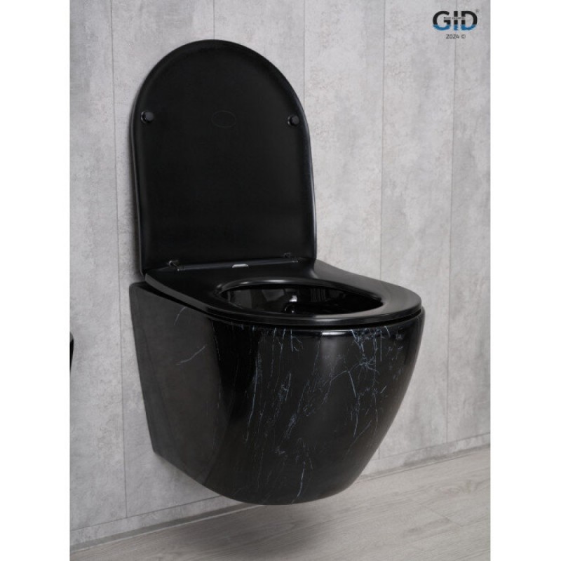Подвесной унитаз Gid Convexo Bs2198 62227Y, безободковый, с сиденьем микролифт, черный под камень