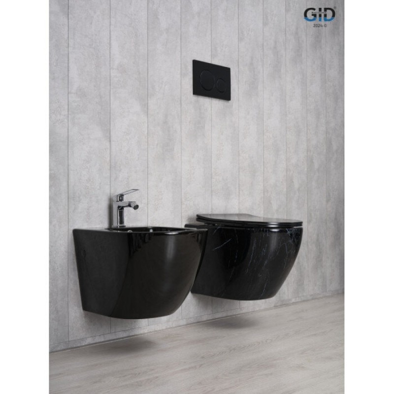Подвесной унитаз Gid Convexo Bs2198 62227Y, безободковый, с сиденьем микролифт, черный под камень