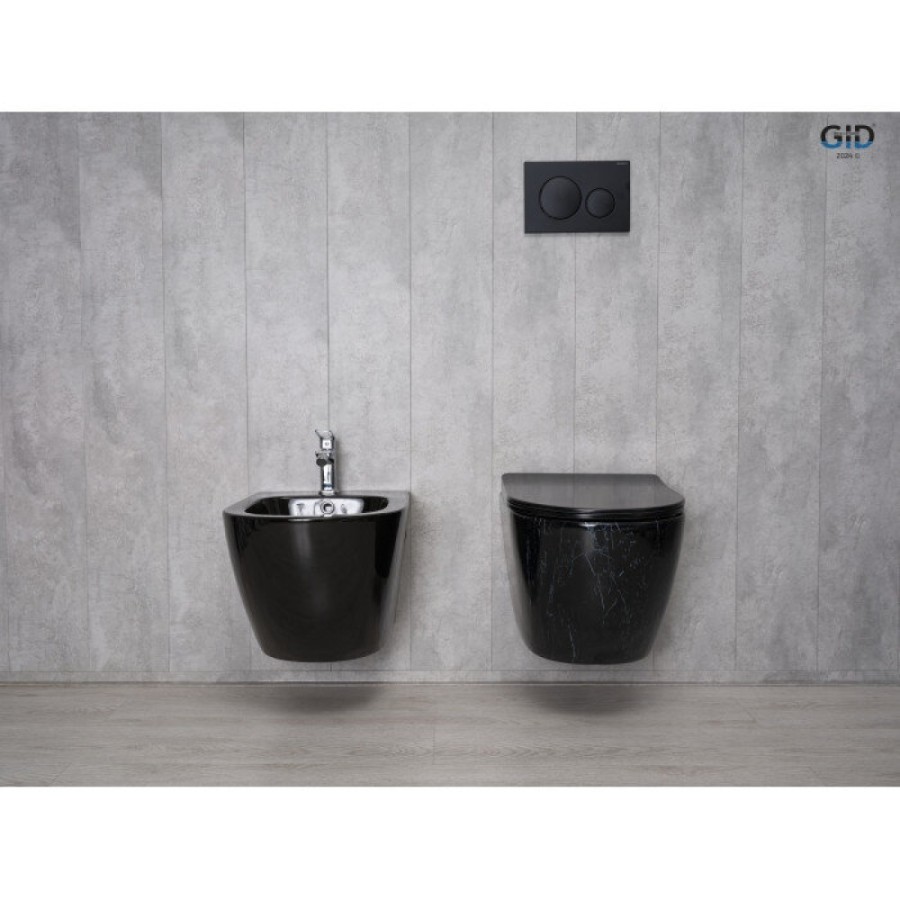 Подвесной унитаз Gid Convexo Bs2198 62227Y, безободковый, с сиденьем микролифт, черный под камень