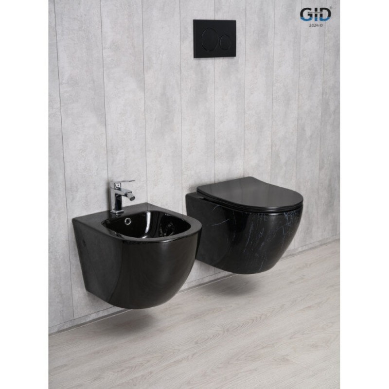 Подвесной унитаз Gid Convexo Bs2198 62227Y, безободковый, с сиденьем микролифт, черный под камень