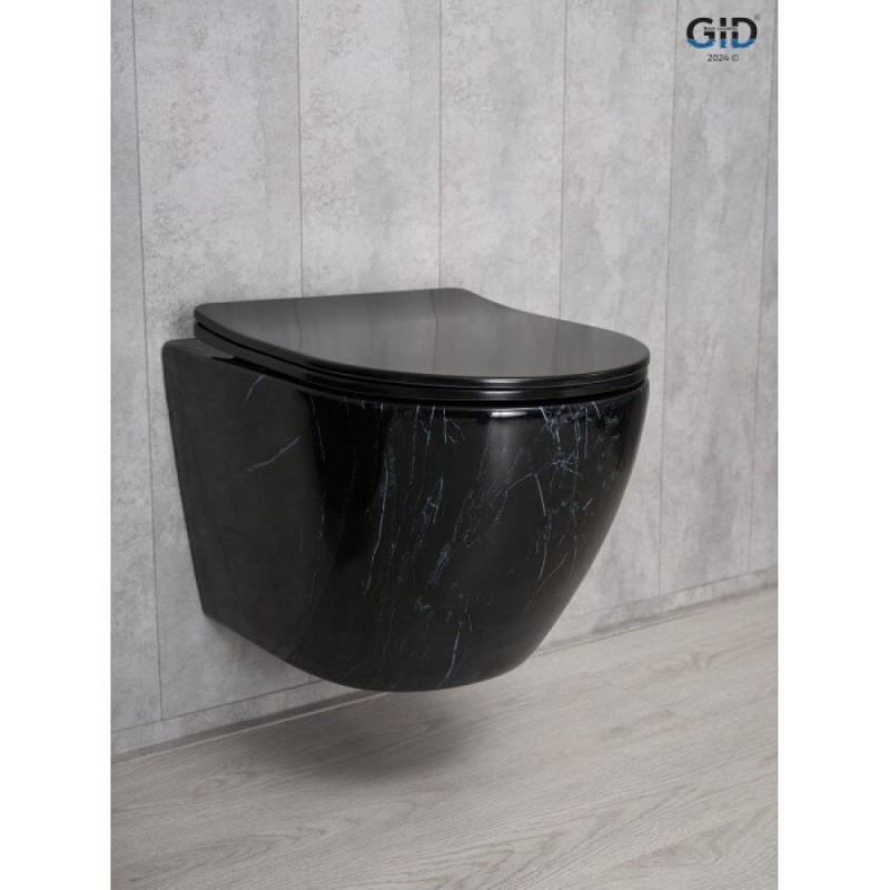Подвесной унитаз Gid Convexo Bs2198 62227Y, безободковый, с сиденьем микролифт, черный под камень