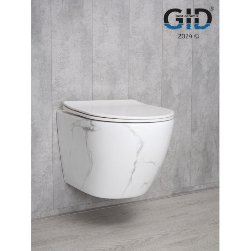 Подвесной унитаз Gid Convexo Ws2198 (СС) 62228Y, безободковый, с сиденьем микролифт, белый под камень