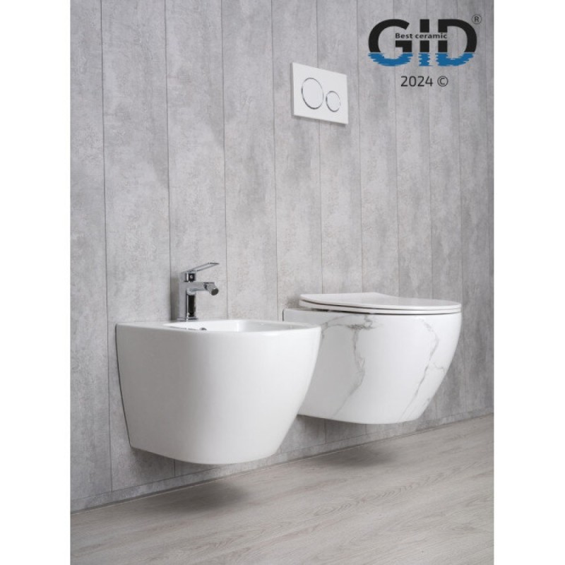 Подвесной унитаз Gid Convexo Ws2198 (СС) 62228Y, безободковый, с сиденьем микролифт, белый под камень