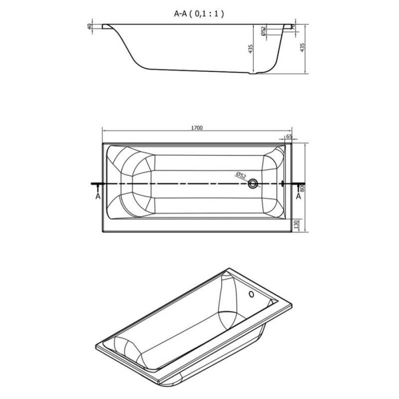 Ванна акриловая Cersanit Smart 170 x 80 см, прямоугольная, белая, левая/правая