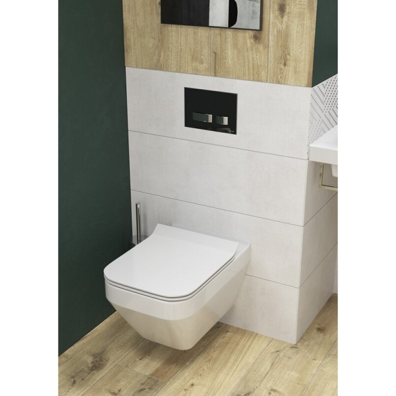 Инсталляция Cersanit Link Pro 63997, с подвесным безободковым унитазом Crea Square, сиденье микролифт, белый