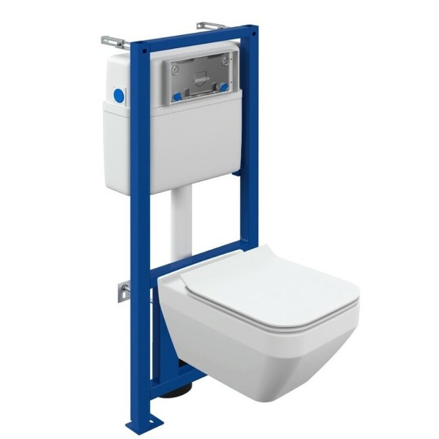 Инсталляция Cersanit Link Pro 63997, с подвесным безободковым унитазом Crea Square, сиденье микролифт, белый
