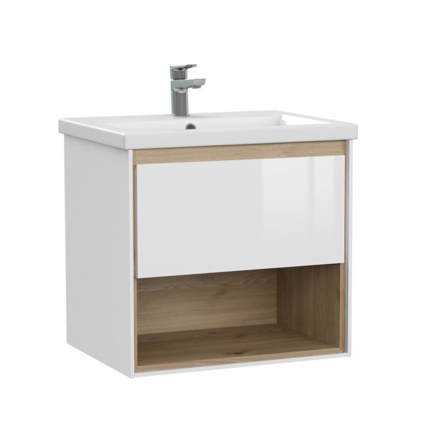 Тумба под раковину Cersanit Louna 64070, 60 см, подвесная, белая/дерево