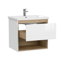 Тумба под раковину Cersanit Louna 64070, 60 см, подвесная, белая/дерево