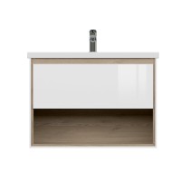 Тумба под раковину Cersanit Louna 64071, 80 см, подвесная, белая/дерево