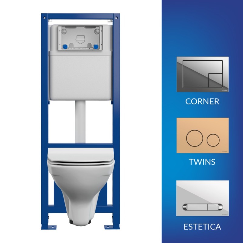 Инсталляция Cersanit Link Pro 64122, с подвесным безободковым унитазом Carina XL, сиденье микролифт, белый