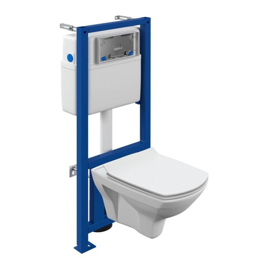 Инсталляция Cersanit Link Pro 64122, с подвесным безободковым унитазом Carina XL, сиденье микролифт, белый