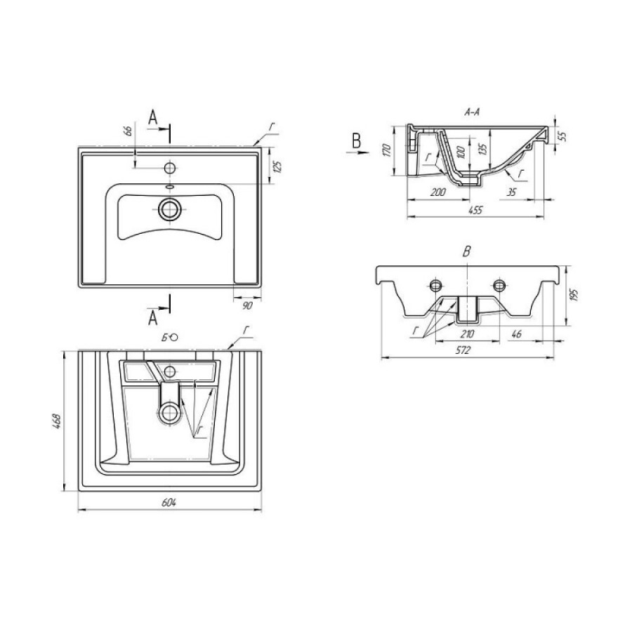 Раковина Art&Max Techno Грэйс 641587, 60 см, керамика, цвет белый