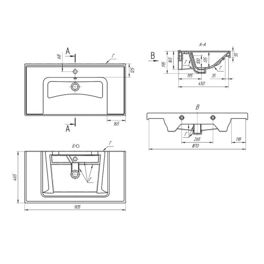 Раковина Art&Max Techno Грэйс 641617, 90 см, керамика, цвет белый