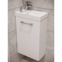 Тумба с раковиной Cersanit Lara 64179, 40 см, подвесная, в комплекте смеситель, дозатор, сифон, белая