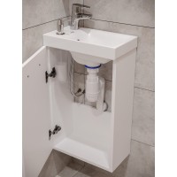 Тумба с раковиной Cersanit Lara 64179, 40 см, подвесная, в комплекте смеситель, дозатор, сифон, белая