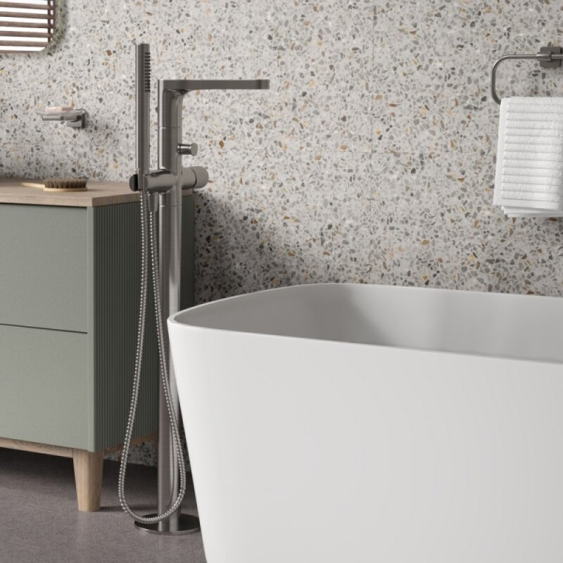 Смеситель для ванны и душа WasserKRAFT Tauber, напольный, никель, 6421