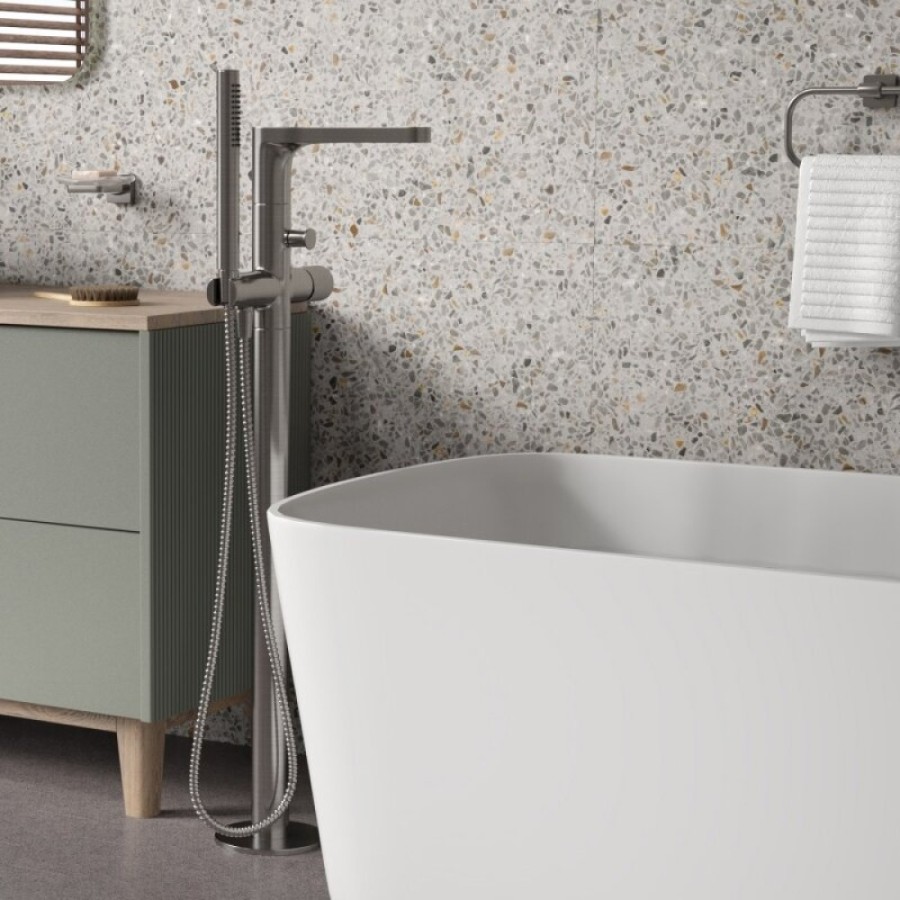 Смеситель для ванны и душа WasserKRAFT Tauber, напольный, никель, 6421