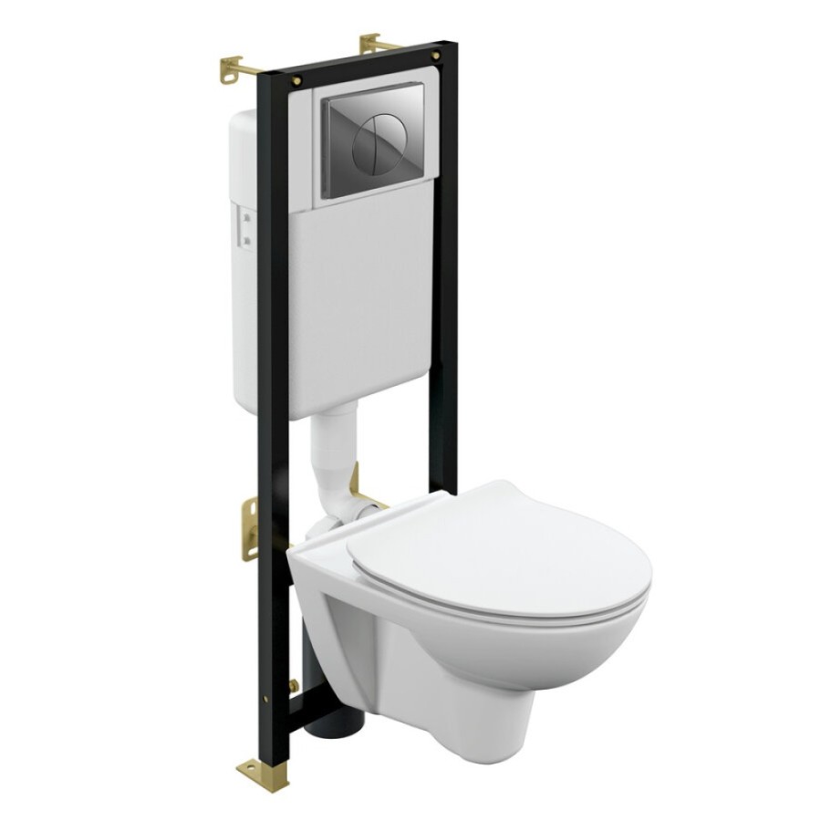 Инсталляция Cersanit Black 64229, с подвесным безободковым унитазом Parva co dpl eo, сиденье микролифт, белый, клавиша хром