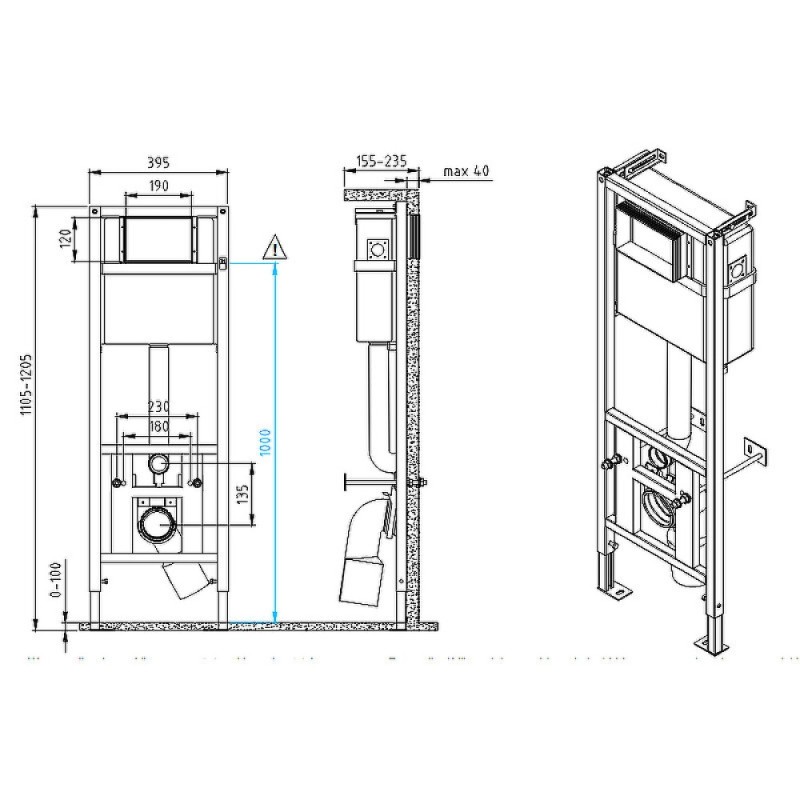 Инсталляция Cersanit Link pro 64277, с подвесным безободковым унитазом City Smart, сиденье микролифт, белый, клавиша белая