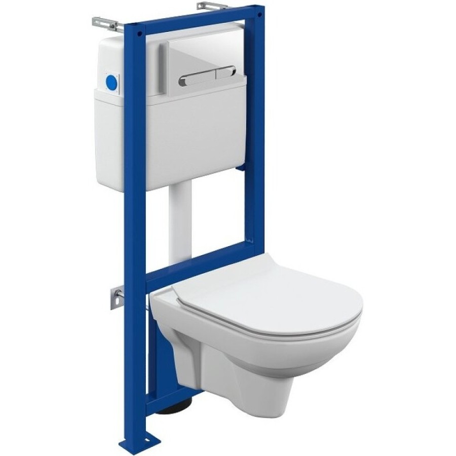 Инсталляция Cersanit Link pro 64277, с подвесным безободковым унитазом City Smart, сиденье микролифт, белый, клавиша белая