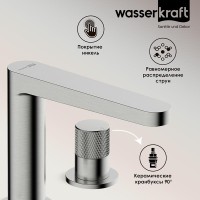 Смеситель для раковины WasserKRAFT Tauber, никель, 6435