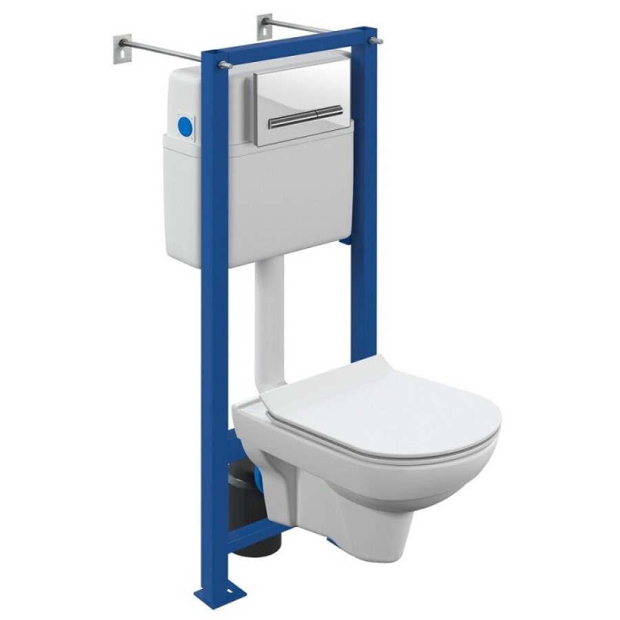 Инсталляция Cersanit Vector 64439, с подвесным безободковым унитазом City Smart, сиденье микролифт, белый, клавиша белая