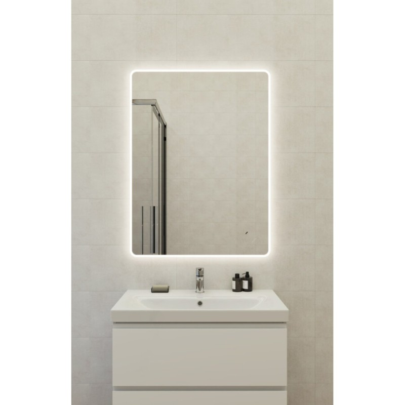 Зеркало Cersanit Eclipse Fusion 64814, 75 x 100 см, подвесное, LED-подсветка, бесконтактное включение, реверсивное, серебро