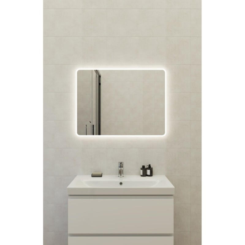 Зеркало Cersanit Eclipse Fusion 64814, 75 x 100 см, подвесное, LED-подсветка, бесконтактное включение, реверсивное, серебро