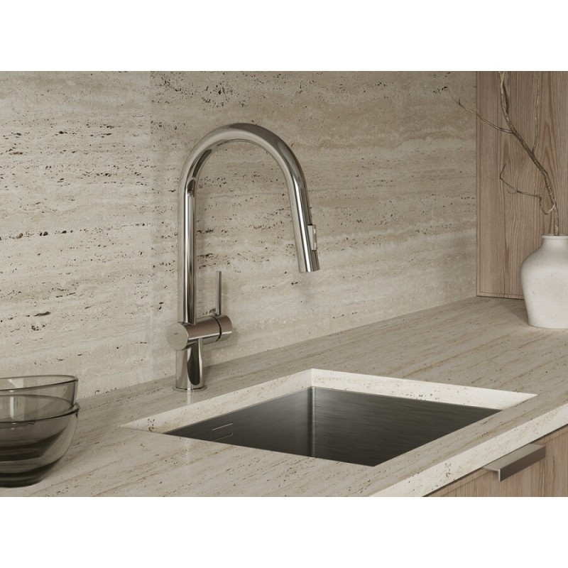 Смеситель Cersanit Brasko 64841, для кухонной мойки, с выдвижным изливом, хром