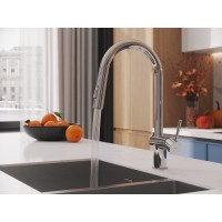 Смеситель Cersanit Brasko 64841, для кухонной мойки, с выдвижным изливом, хром